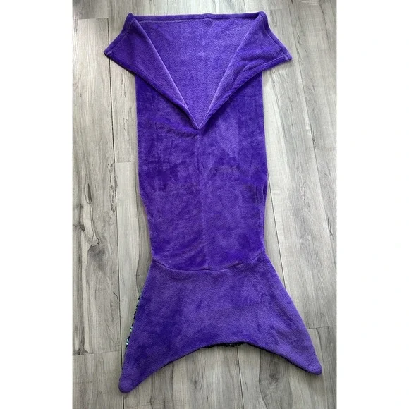 MERMAID TAIL Plush Fleece BLANKET SLEEP BAG Purple Reversible Green Black Sequin - Picture 5 of 6